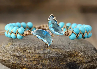 Elegant Turquoise Crystal Butterfly Bracelet | Handcrafted Bohemian Jewelry for Women - BEYRUN