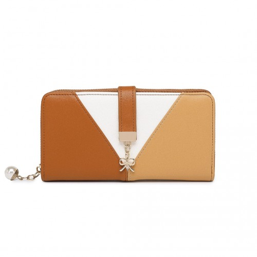 Miss Lulu Tri-colour V-shaped RFID Blocking PU Leather Clutch Long Purse - Brown | Stylish & Secure Women's Wallet - BEYRUN