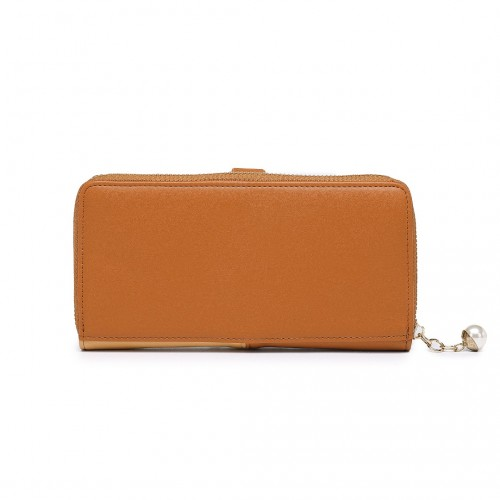 Miss Lulu Tri-colour V-shaped RFID Blocking PU Leather Clutch Long Purse - Brown | Stylish & Secure Women's Wallet - BEYRUN