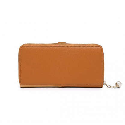 Miss Lulu Tri-colour V-shaped RFID Blocking PU Leather Clutch Long Purse - Brown | Stylish & Secure Women's Wallet - BEYRUN