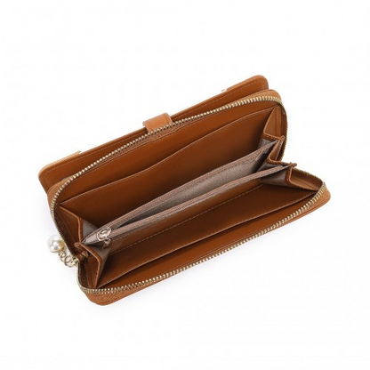 Miss Lulu Tri-colour V-shaped RFID Blocking PU Leather Clutch Long Purse - Brown | Stylish & Secure Women's Wallet - BEYRUN