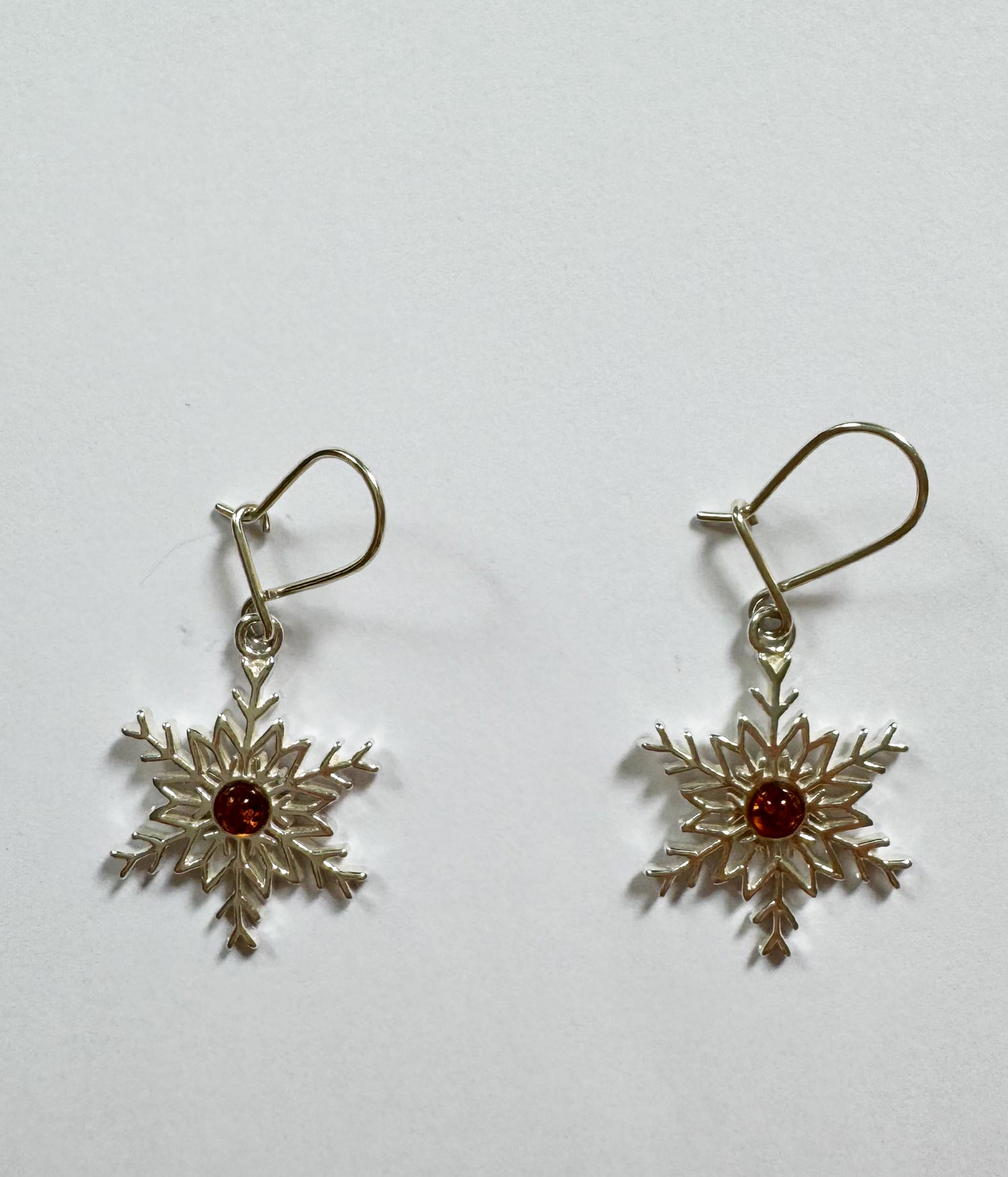 Snowflake Amber Earrings - Delicate Silver Design, Captivating Sparkle | Winter Collection