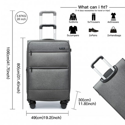 British Traveller 28" Lightweight Expandable Soft Shell Suitcase with TSA Lock - Grey - BEYRUN