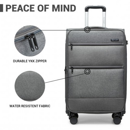 British Traveller 28" Lightweight Expandable Soft Shell Suitcase with TSA Lock - Grey - BEYRUN