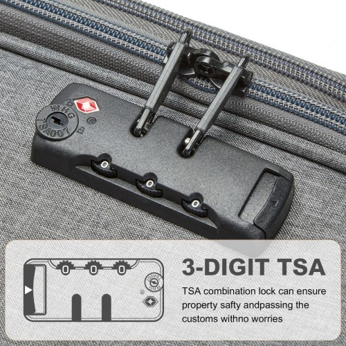 British Traveller 28" Lightweight Expandable Soft Shell Suitcase with TSA Lock - Grey - BEYRUN