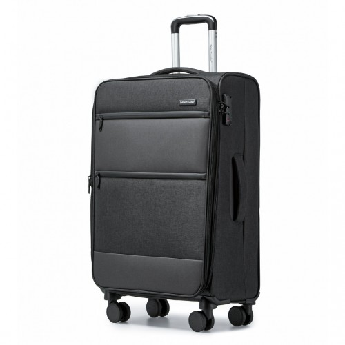 British Traveller 24 Inch Lightweight Expandable Suitcase with TSA Lock - Black - BEYRUN