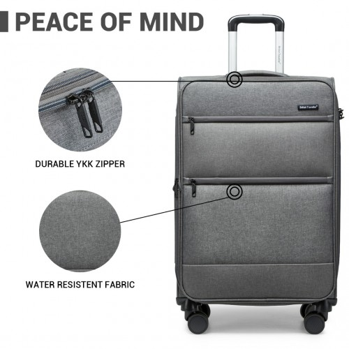 British Traveller 20 Inch Lightweight Cabin Carry-On Suitcase with Laptop Compartment - Grey - BEYRUN