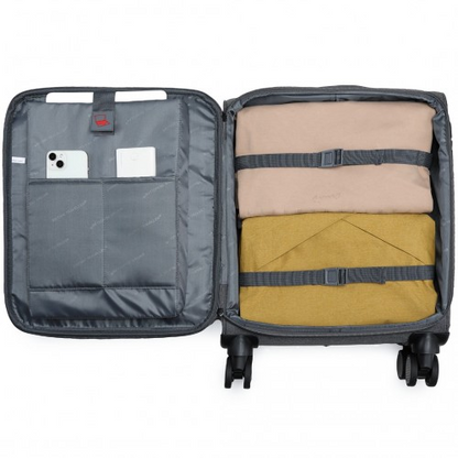 British Traveller 20 Inch Lightweight Cabin Carry-On Suitcase with Laptop Compartment - Grey - BEYRUN