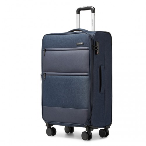 British Traveller 24 Inch Expandable Soft Shell Suitcase with TSA Lock - Lightweight & Durable - Navy - BEYRUN