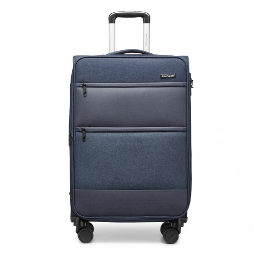 British Traveller 24 Inch Expandable Soft Shell Suitcase with TSA Lock - Lightweight & Durable - Navy - BEYRUN