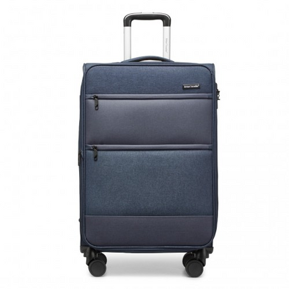 British Traveller 24 Inch Expandable Soft Shell Suitcase with TSA Lock - Lightweight & Durable - Navy - BEYRUN