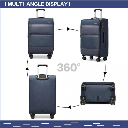 British Traveller 24 Inch Expandable Soft Shell Suitcase with TSA Lock - Lightweight & Durable - Navy - BEYRUN