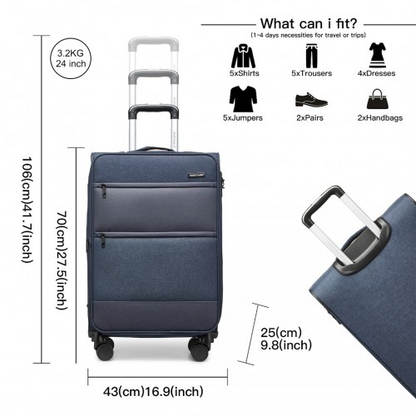 British Traveller 24 Inch Expandable Soft Shell Suitcase with TSA Lock - Lightweight & Durable - Navy - BEYRUN