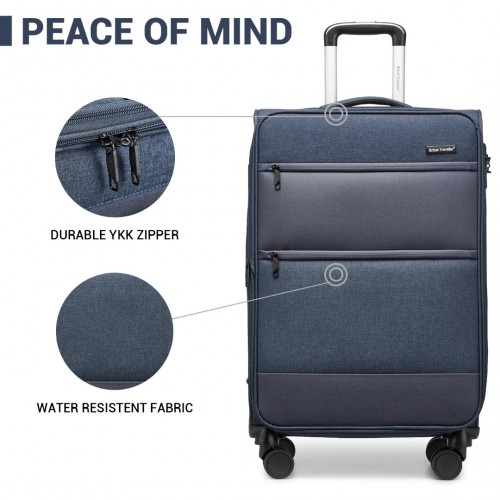 British Traveller 24 Inch Expandable Soft Shell Suitcase with TSA Lock - Lightweight & Durable - Navy - BEYRUN