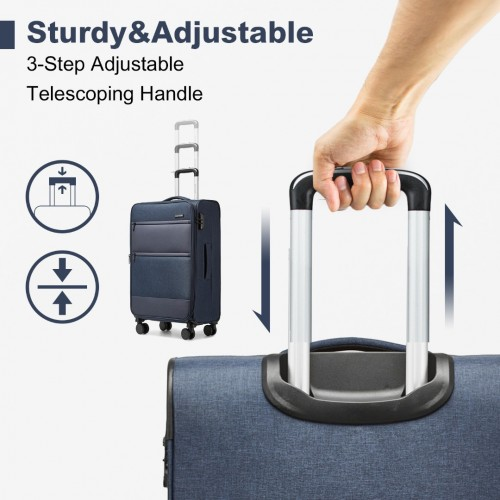 British Traveller 24 Inch Expandable Soft Shell Suitcase with TSA Lock - Lightweight & Durable - Navy - BEYRUN