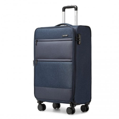 British Traveller 20 Inch Lightweight Cabin Carry-On Suitcase with Laptop Compartment - Navy - BEYRUN