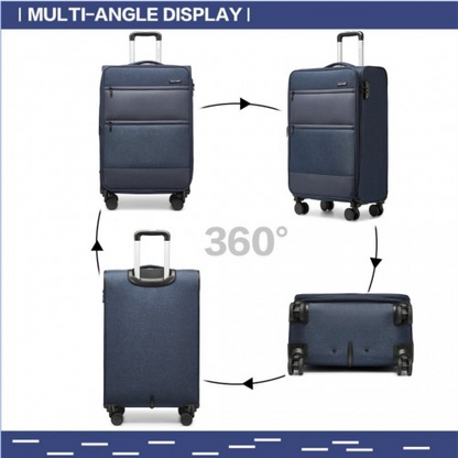 British Traveller 20 Inch Lightweight Cabin Carry-On Suitcase with Laptop Compartment - Navy - BEYRUN