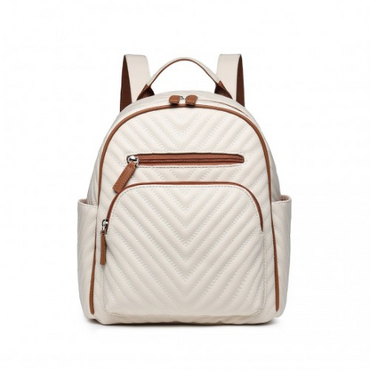 LG2323 - Miss Lulu Water-resistant Chic PU Leather Backpack - Beige And Brown - BEYRUN