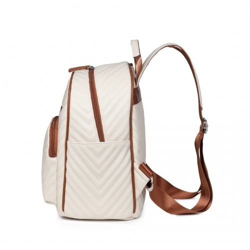 LG2323 - Miss Lulu Water-resistant Chic PU Leather Backpack - Beige And Brown - BEYRUN