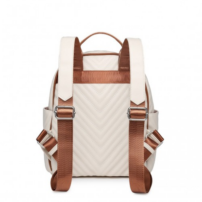 LG2323 - Miss Lulu Water-resistant Chic PU Leather Backpack - Beige And Brown - BEYRUN