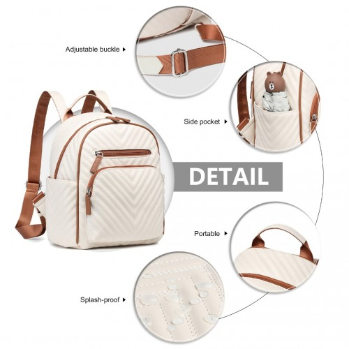 LG2323 - Miss Lulu Water-resistant Chic PU Leather Backpack - Beige And Brown - BEYRUN