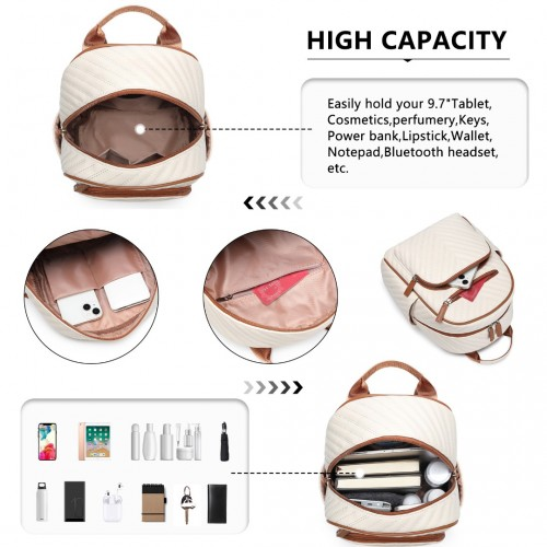 LG2323 - Miss Lulu Water-resistant Chic PU Leather Backpack - Beige And Brown - BEYRUN