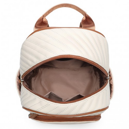 LG2323 - Miss Lulu Water-resistant Chic PU Leather Backpack - Beige And Brown - BEYRUN