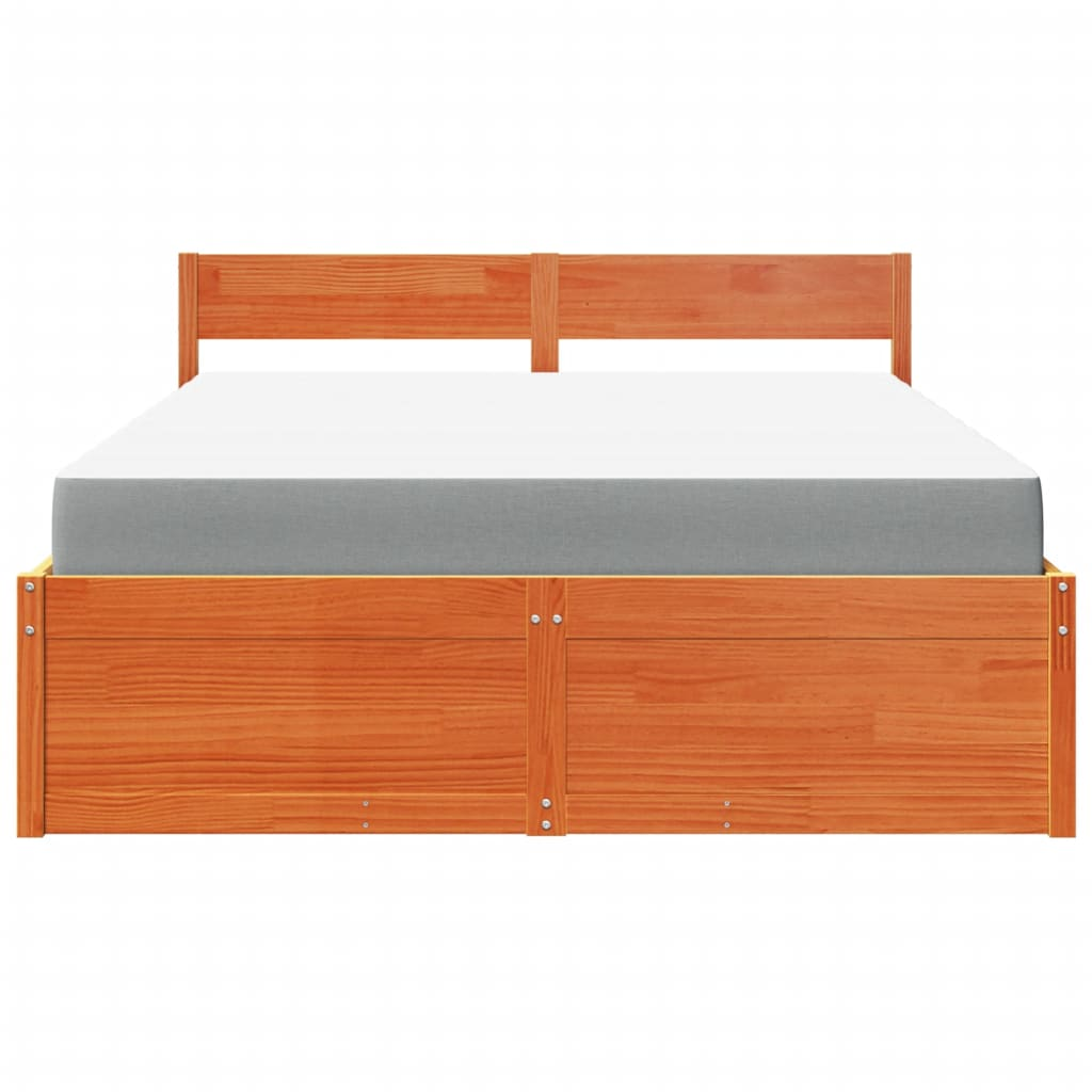 vidaXL Solid Wood Pine Bed with Drawers and Mattress - Wax Brown 140x200 cm - BEYRUN