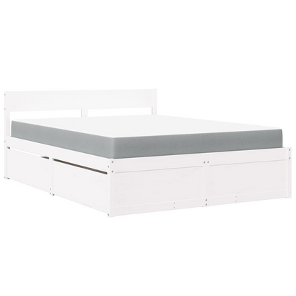 vidaXL Solid Wood Pine Bed with Drawers and Pocket Spring Mattress - White, 140x200 cm - BEYRUN