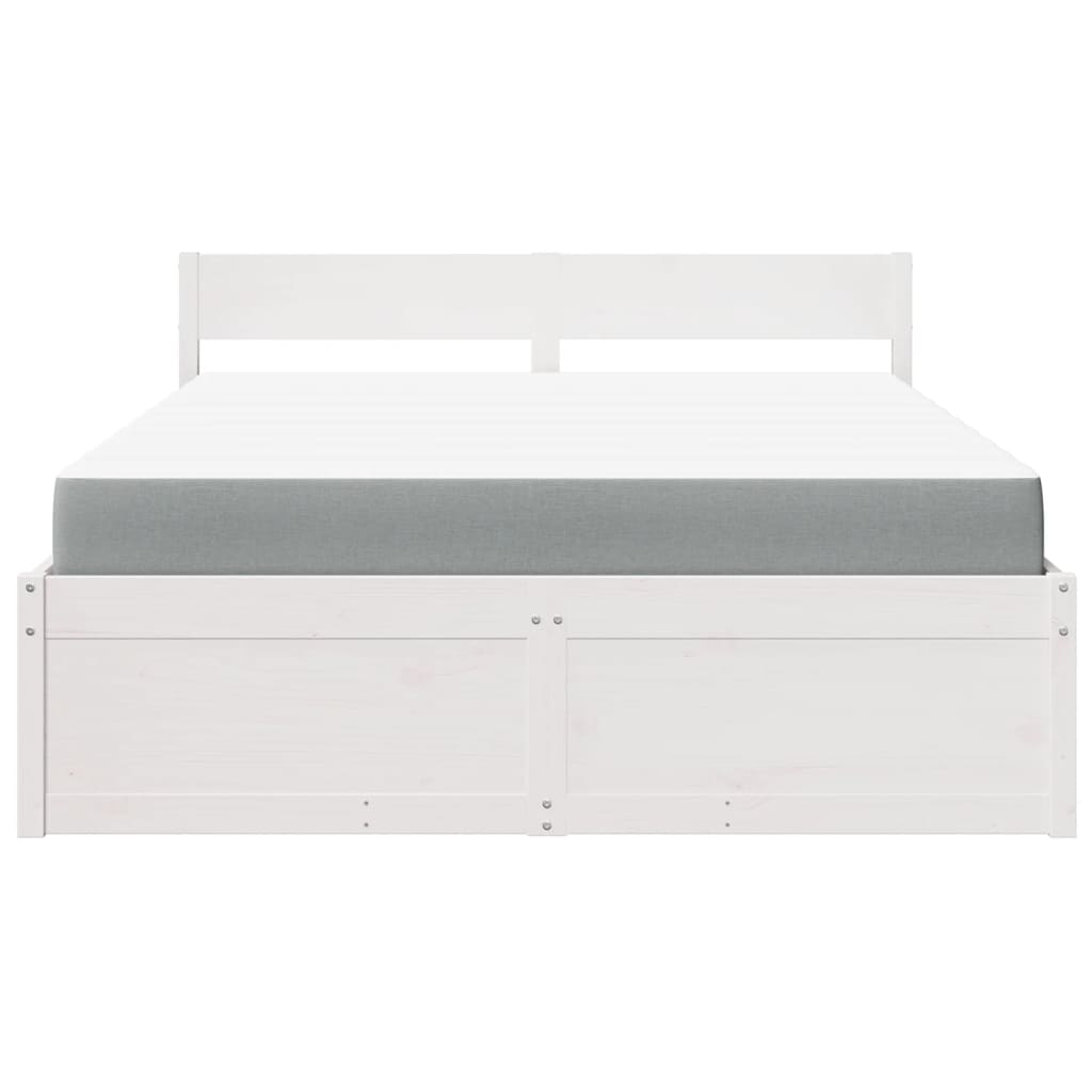 vidaXL Solid Wood Pine Bed with Drawers and Pocket Spring Mattress - White, 140x200 cm - BEYRUN