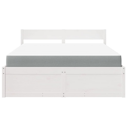 vidaXL Solid Wood Pine Bed with Drawers and Pocket Spring Mattress - White, 140x200 cm - BEYRUN