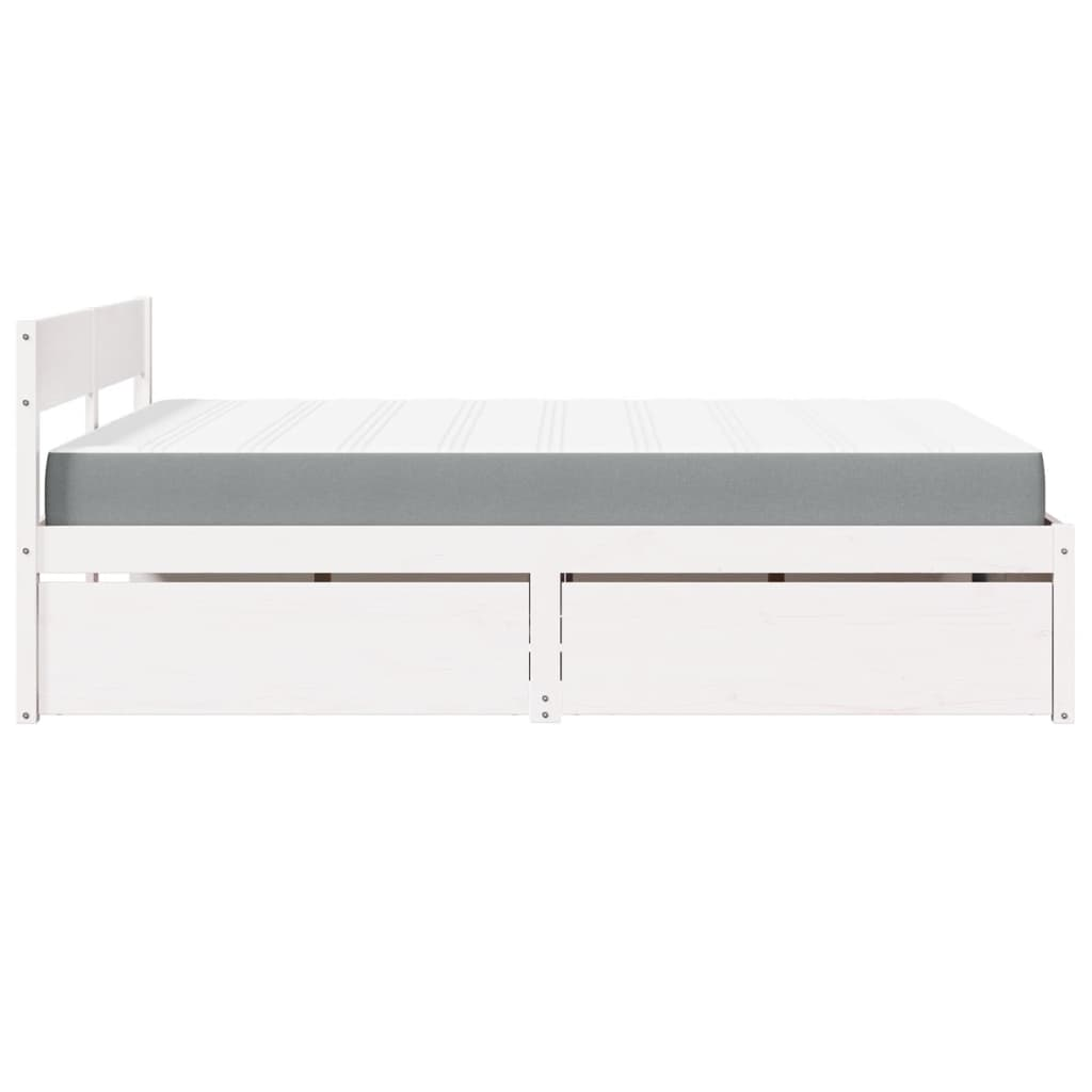 vidaXL Solid Wood Pine Bed with Drawers and Pocket Spring Mattress - White, 140x200 cm - BEYRUN