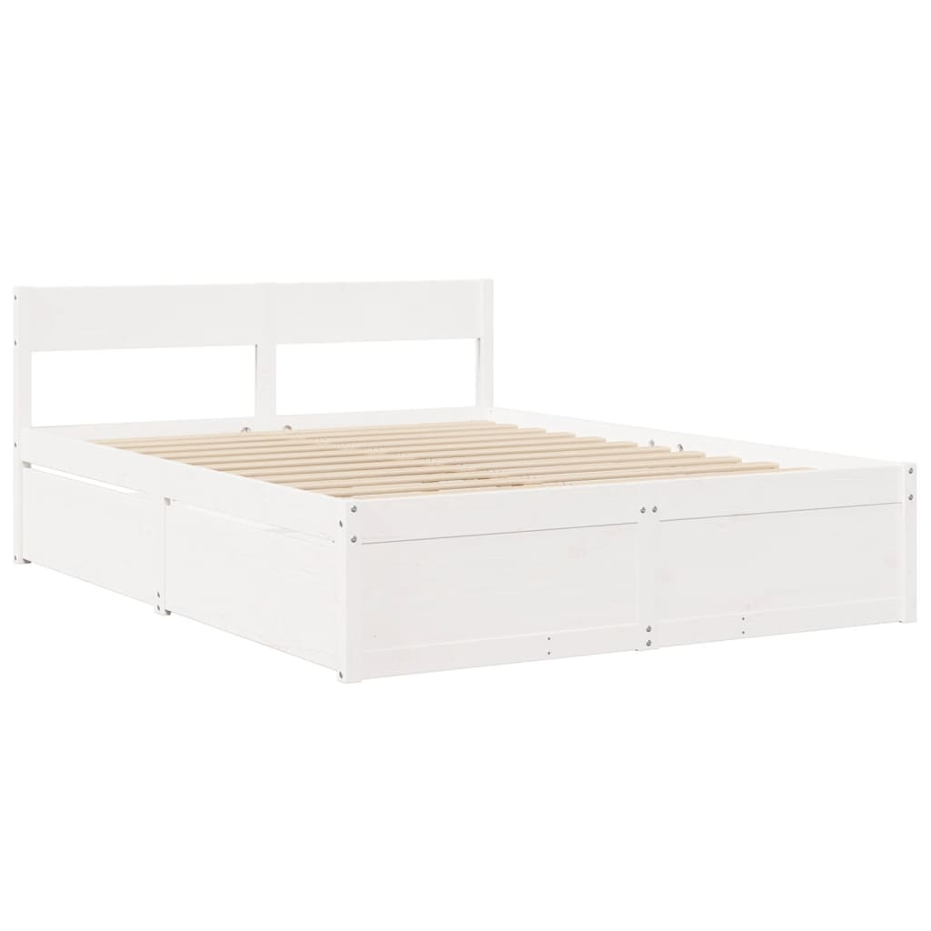 vidaXL Solid Wood Pine Bed with Drawers and Pocket Spring Mattress - White, 140x200 cm - BEYRUN