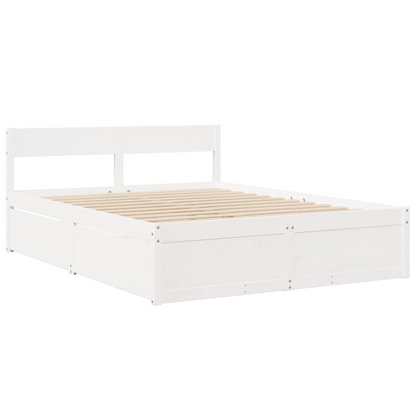 vidaXL Solid Wood Pine Bed with Drawers and Pocket Spring Mattress - White, 140x200 cm - BEYRUN