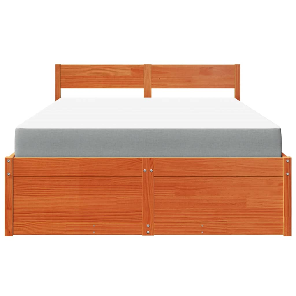 vidaXL Solid Wood Pine Bed with Drawers and Mattress - Small Double, Wax Brown, 120x190 cm - BEYRUN