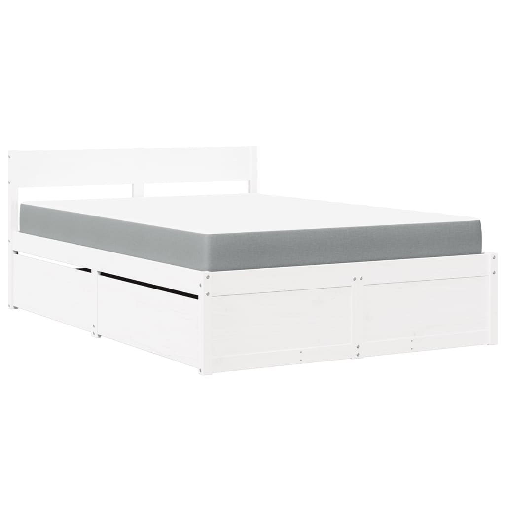 vidaXL Solid Pine Wood Small Double Bed with Drawers & Pocket Spring Mattress - White 120x190 cm - BEYRUN