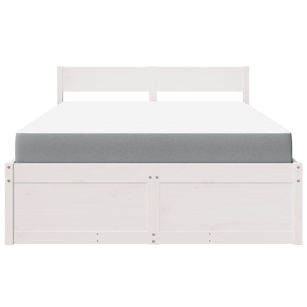 vidaXL Solid Pine Wood Small Double Bed with Drawers & Pocket Spring Mattress - White 120x190 cm - BEYRUN