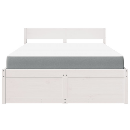 vidaXL Solid Pine Wood Small Double Bed with Drawers & Pocket Spring Mattress - White 120x190 cm - BEYRUN