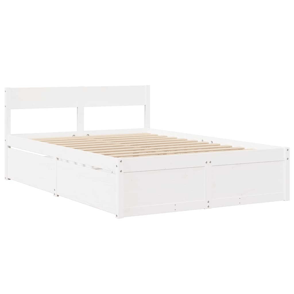 vidaXL Solid Pine Wood Small Double Bed with Drawers & Pocket Spring Mattress - White 120x190 cm - BEYRUN