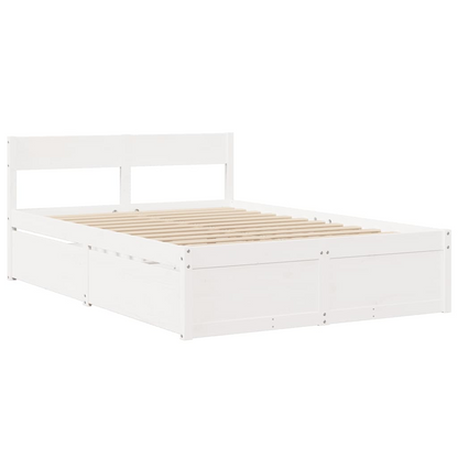 vidaXL Solid Pine Wood Small Double Bed with Drawers & Pocket Spring Mattress - White 120x190 cm - BEYRUN