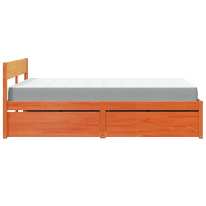 vidaXL Bed with Drawers and Mattress Wax Brown 140x190 cm | Solid Pine Wood Frame - BEYRUN