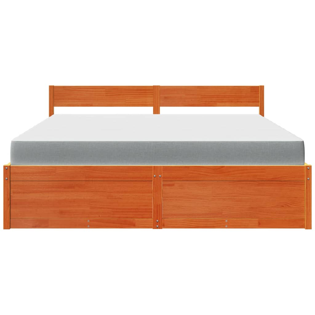 vidaXL Super King Solid Wood Pine Bed with Drawers & Mattress - Wax Brown, 180x200 cm - BEYRUN