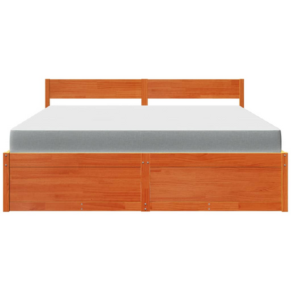 vidaXL Super King Solid Wood Pine Bed with Drawers & Mattress - Wax Brown, 180x200 cm - BEYRUN