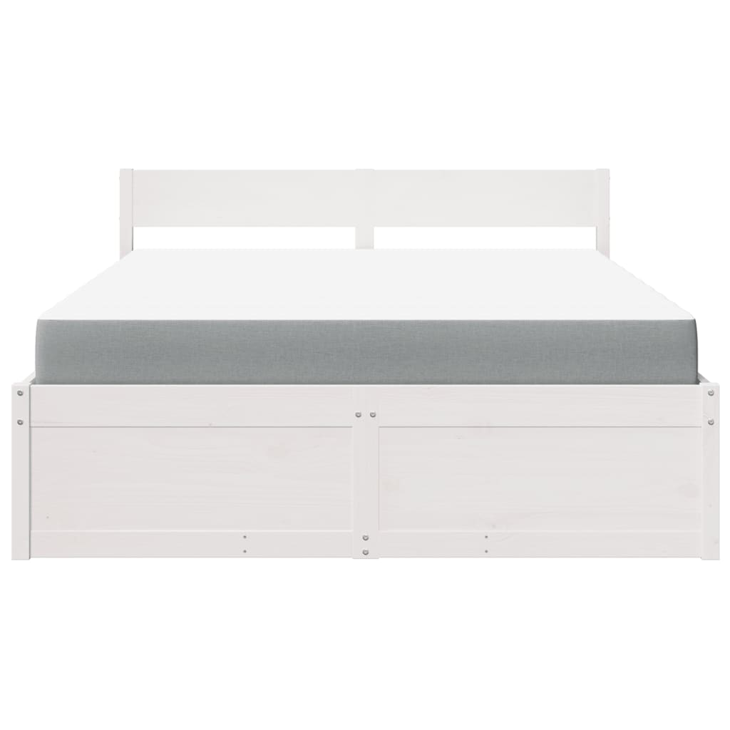 vidaXL Solid Wood Pine Bed with Drawers and Mattress - White 160x200 cm - BEYRUN