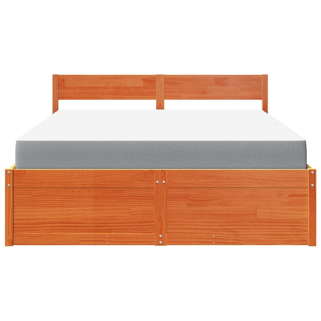 vidaXL Solid Wood Pine Bed with Drawers & Pocket Spring Mattress - Wax Brown, 160x200 cm - BEYRUN