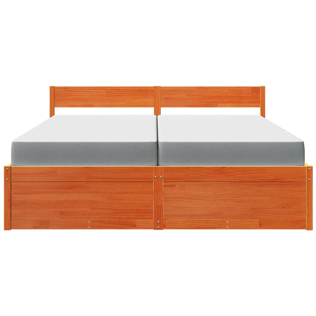 vidaXL Solid Pine Wood Bed with Drawers and Mattress Wax Brown 200x200 cm - BEYRUN