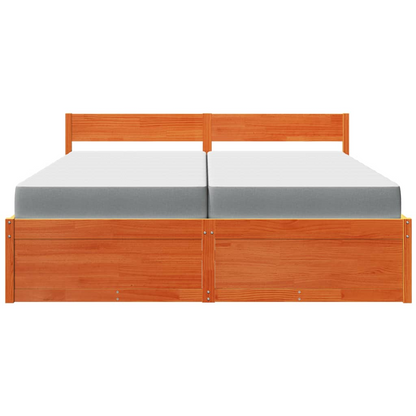 vidaXL Solid Pine Wood Bed with Drawers and Mattress Wax Brown 200x200 cm - BEYRUN