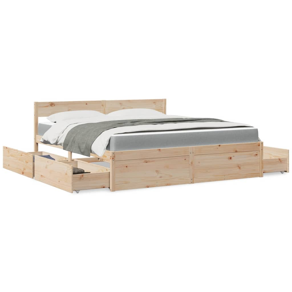 vidaXL Super King Bed with Drawers & Mattress 180x200 cm - Solid Pine Wood Finish - BEYRUN