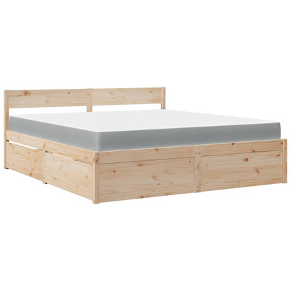 vidaXL Super King Bed with Drawers & Mattress 180x200 cm - Solid Pine Wood Finish - BEYRUN