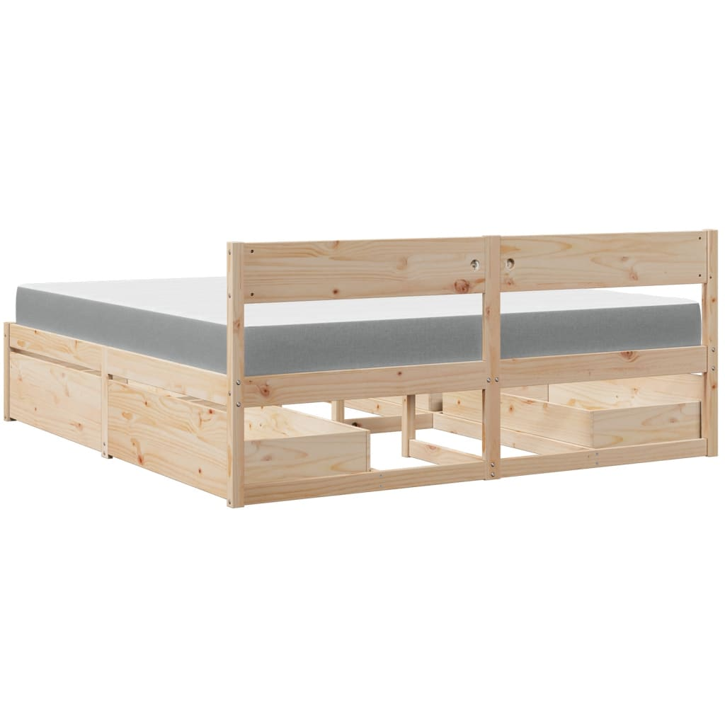 vidaXL Super King Bed with Drawers & Mattress 180x200 cm - Solid Pine Wood Finish - BEYRUN